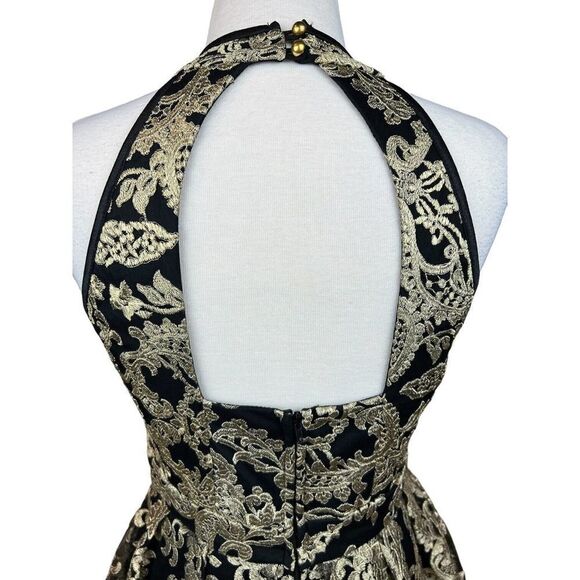Emerald Sundae Black and Gold Embroidered Tulle Mock Neck Dress Size 9 (Junior) - Picture 5 of 10